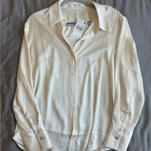 Mango Satin Flow Shirt – Off-White, Size L (NWT) - Picture 1 of 4